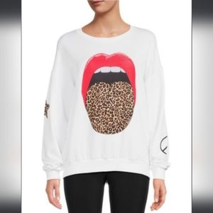 LAUREN MOSHI Oversized Lips Leopard Graphic Sweatshirt, Size M